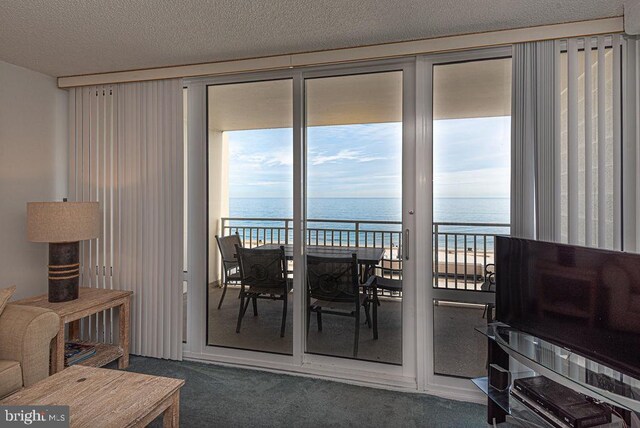 11700 Coastal Hwy Unit T705, Ocean City, MD 21842 - carpeted dining area featuring a water view and a textured ceiling