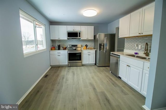 kitchen featuring backsplash, sink, white cabinets, and stainless steel appliances