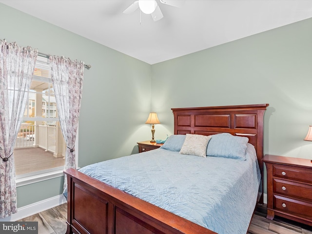 bedroom featuring ceiling fan and light hardwood / wood-style floors