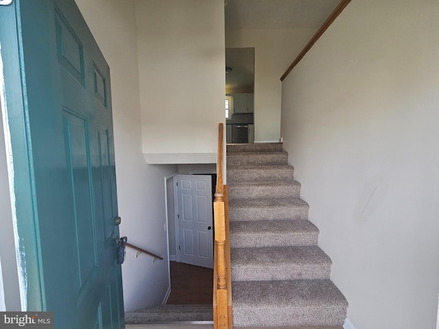 stairs featuring hardwood / wood-style flooring