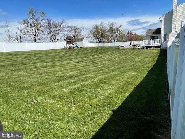 view of yard featuring a shed