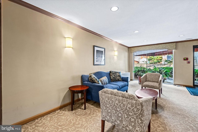 1830 Columbia Pike Unit 410, Arlington, VA 22204 - carpeted living area featuring ornamental molding, baseboards, and recessed lighting