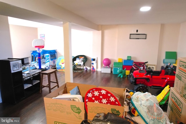 playroom with dark hardwood / wood-style floors