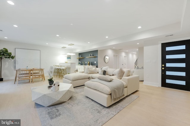 living room with light wood-type flooring