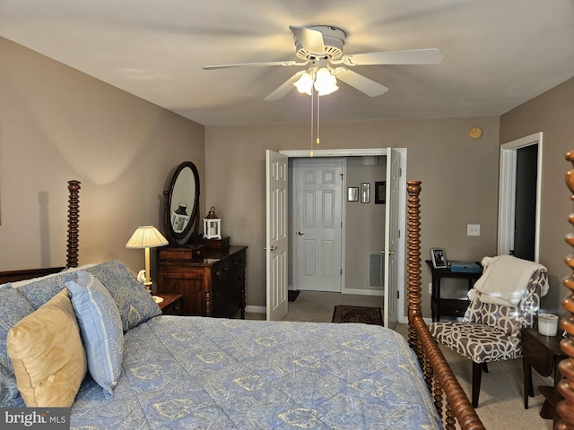 bedroom with carpet and ceiling fan