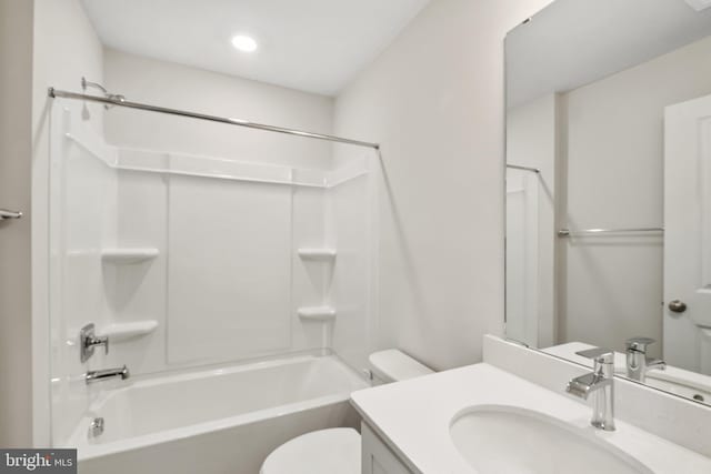 full bathroom with vanity, toilet, and shower / bathtub combination