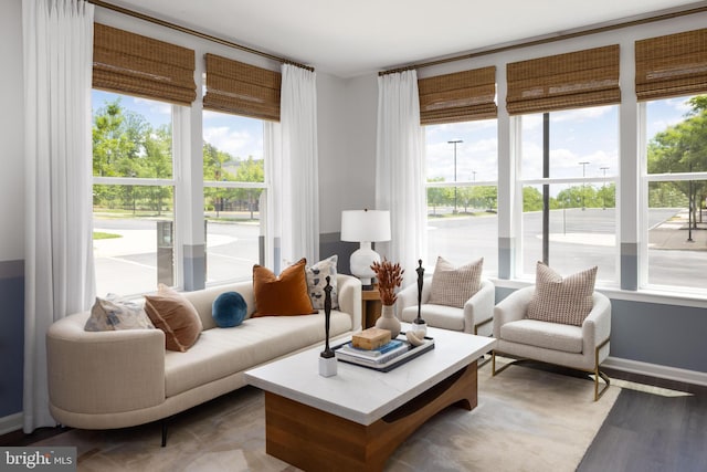 living room with plenty of natural light and baseboards