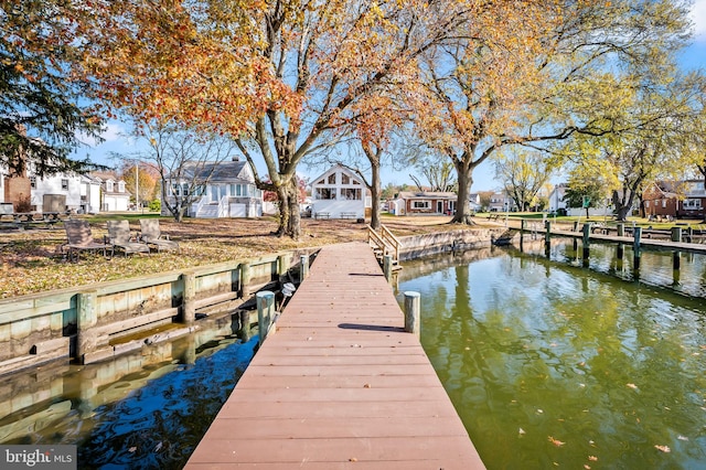 dock area featuring a water view