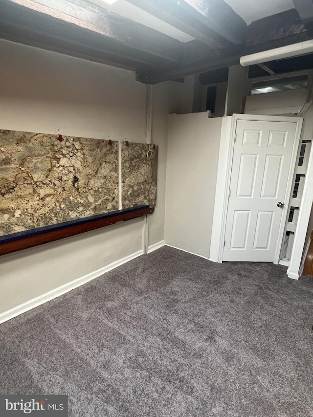 basement featuring carpet flooring