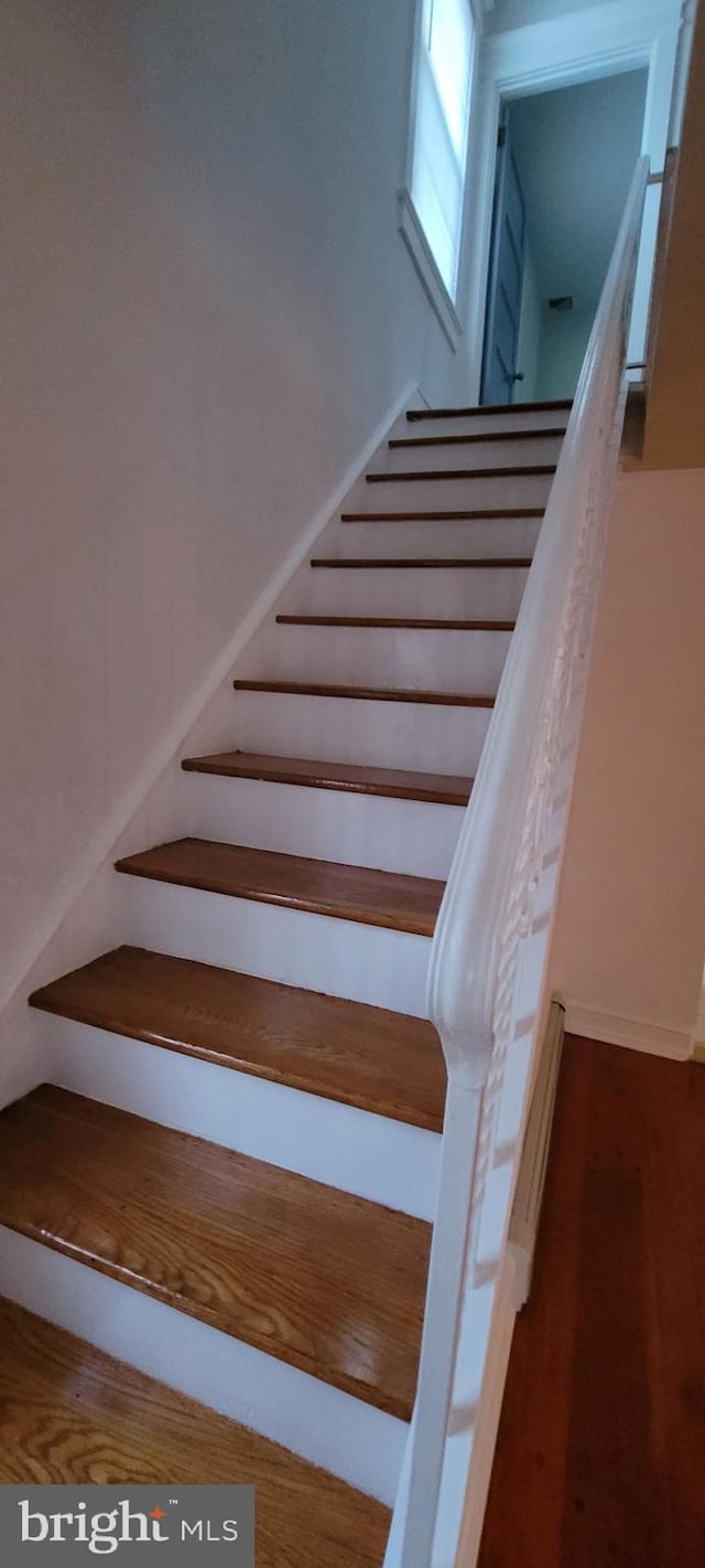 staircase featuring hardwood / wood-style flooring