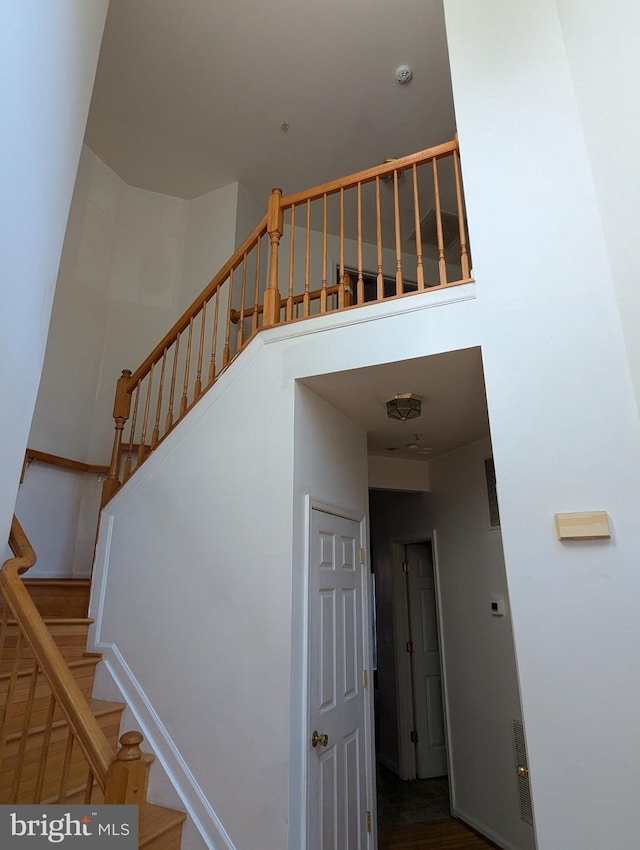 stairs with hardwood / wood-style flooring