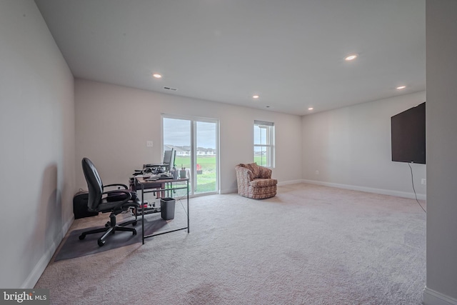 view of carpeted home office