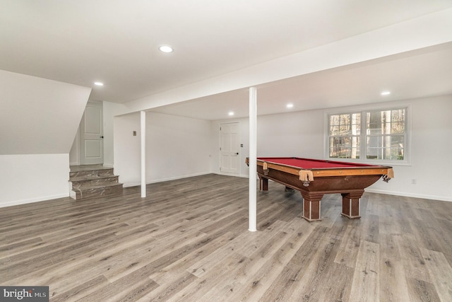 rec room featuring wood-type flooring and pool table