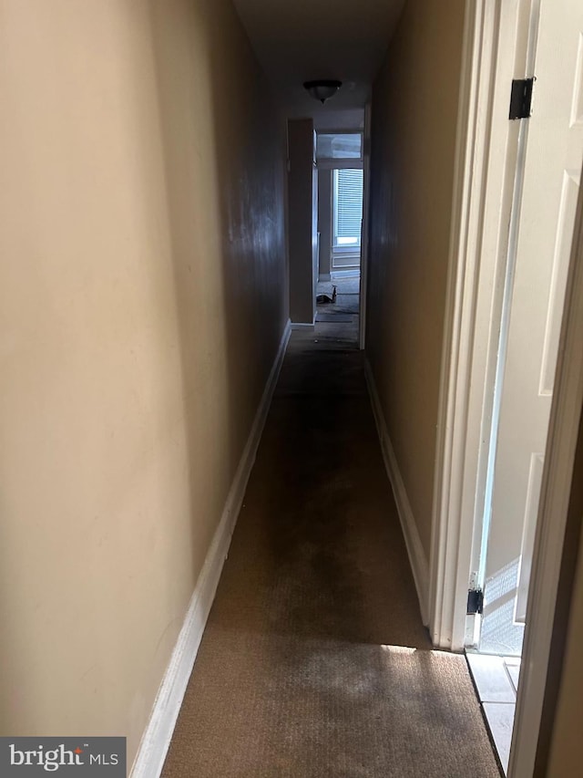 hallway with carpet flooring