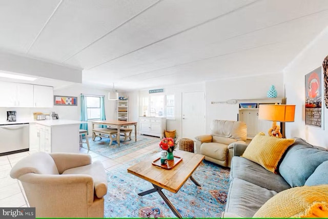 living room with light tile patterned floors