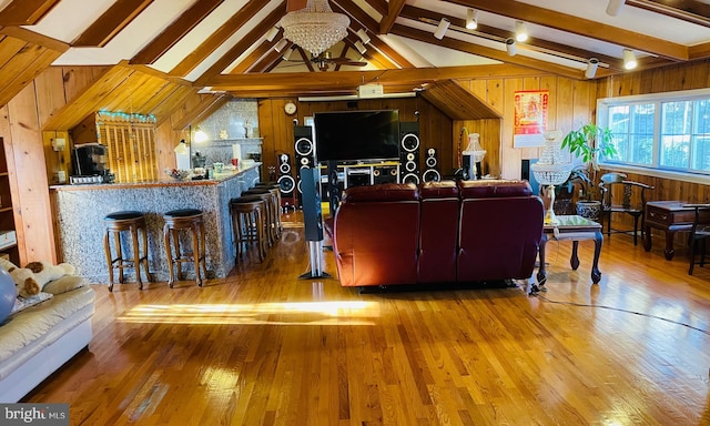 1503 Juniper Ave, Elkins Park, PA 19027 - living area featuring wood walls, wood finished floors, and a chandelier