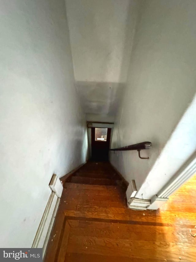 stairway with wood-type flooring