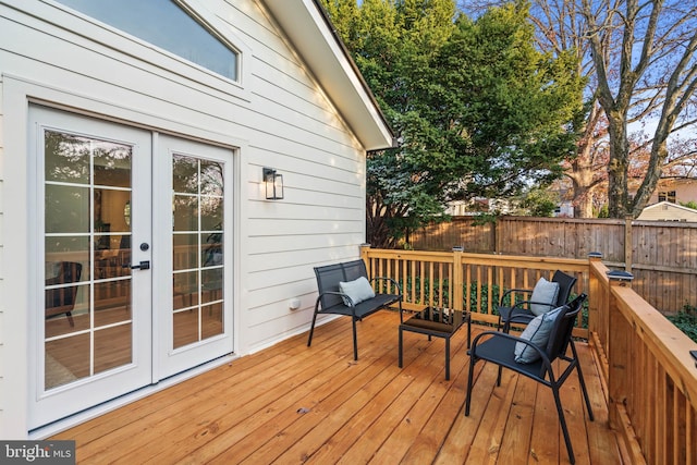 wooden terrace with french doors