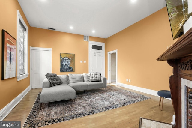 living room with wood-type flooring