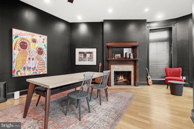 dining space with light wood-type flooring