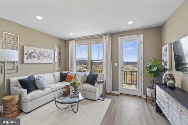 living room with light hardwood / wood-style floors