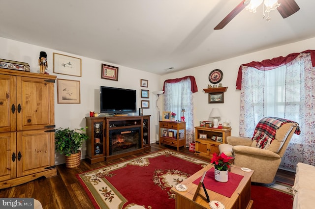 living room with dark wood-type flooring