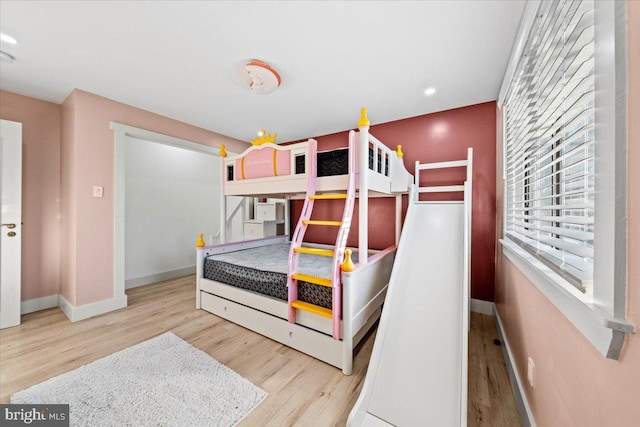 bedroom with light hardwood / wood-style floors