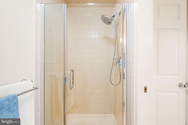 bathroom featuring a shower with shower door