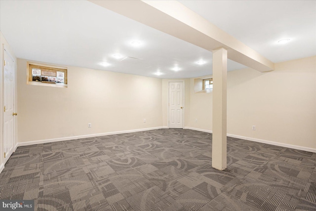 841 E Belvedere Ave E, Baltimore, MD 21212 - basement with dark colored carpet and baseboards