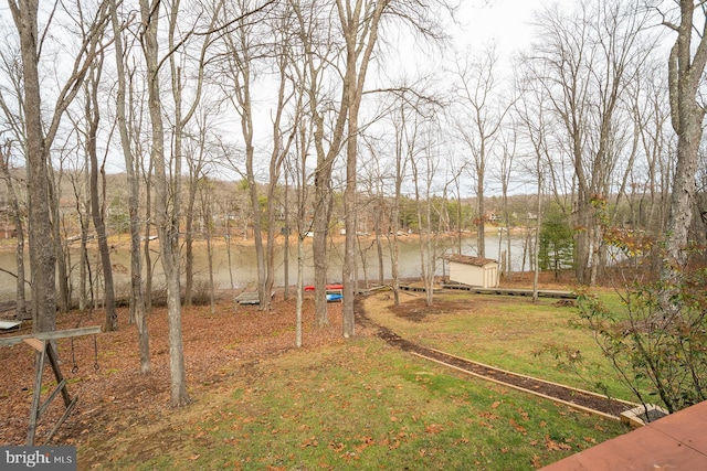 view of yard with a water view