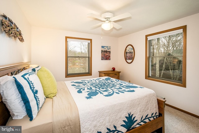 bedroom with carpet floors and ceiling fan