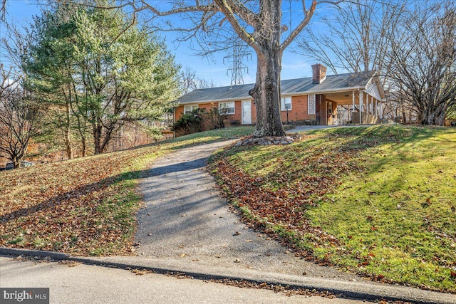 ranch-style house with a front lawn