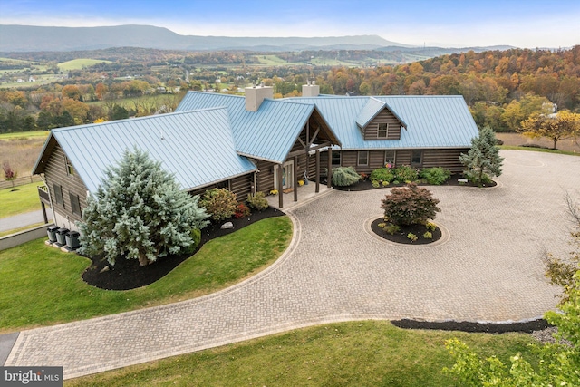 bird's eye view with a mountain view