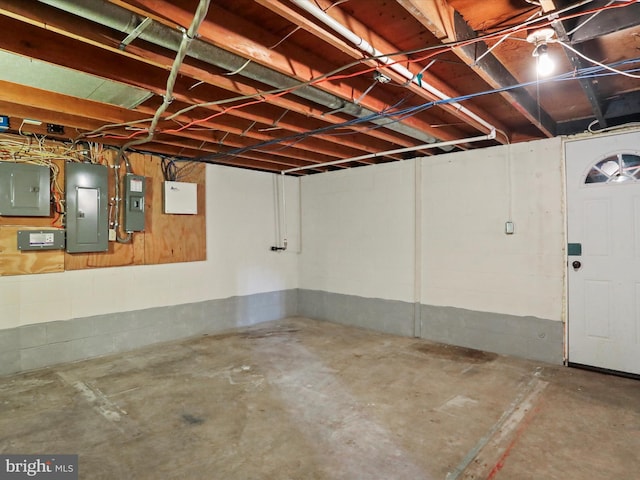 unfinished basement with electric panel