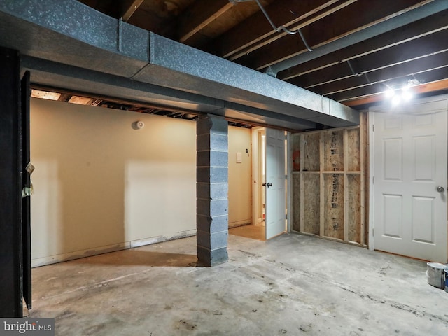 view of unfinished basement