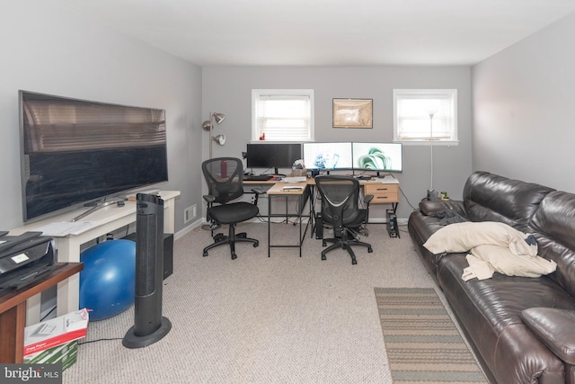 carpeted home office with a wealth of natural light