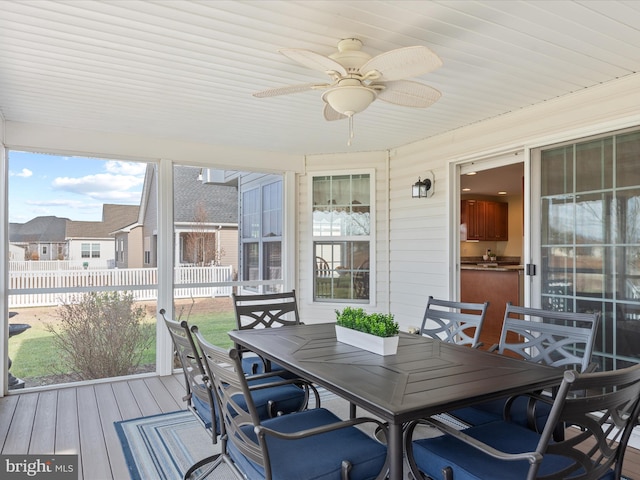 sunroom / solarium with ceiling fan