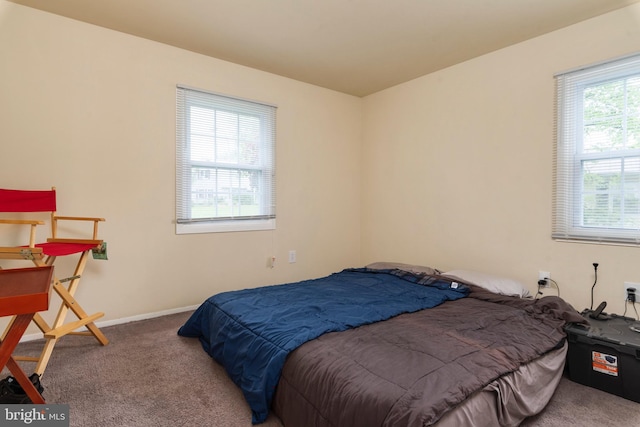 bedroom with carpet floors and multiple windows