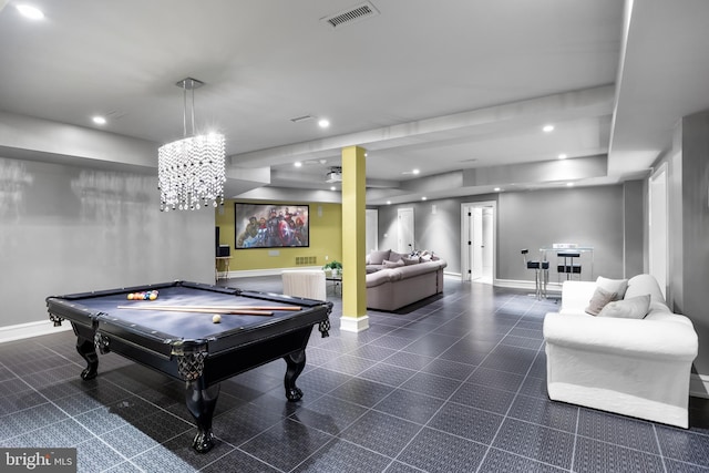 playroom featuring billiards