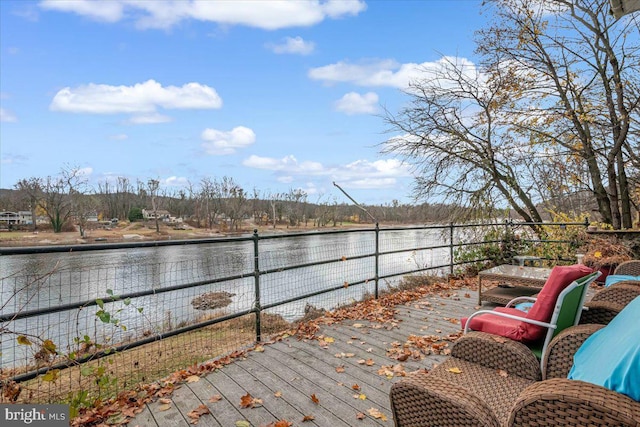 deck with a water view