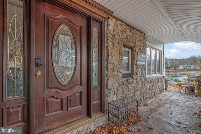 5449 Depues Rd, Bangor, PA 18013 - view of exterior entry with stone siding and covered porch