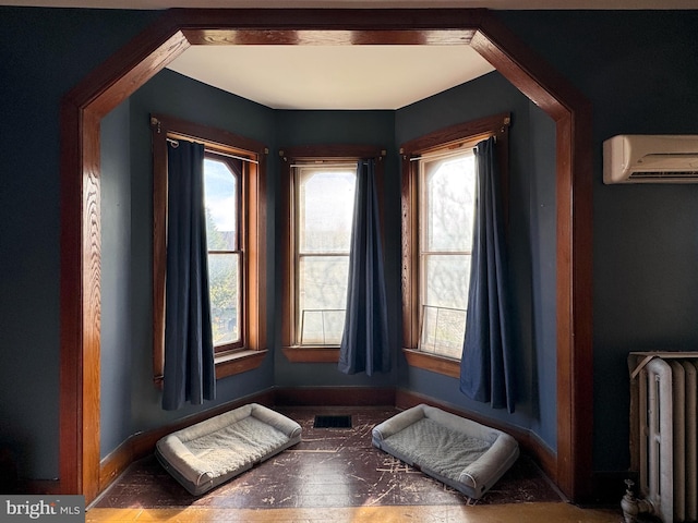 sitting room with radiator and a wall mounted AC