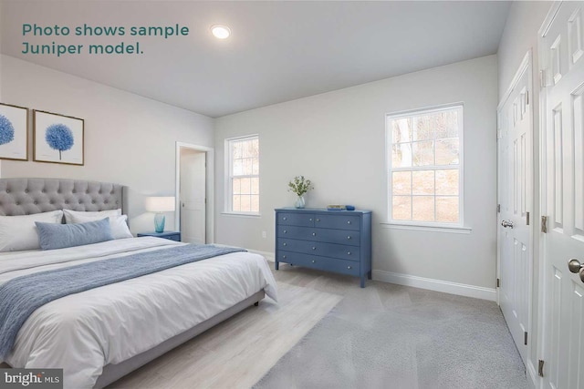 bedroom with multiple windows, carpet flooring, and baseboards