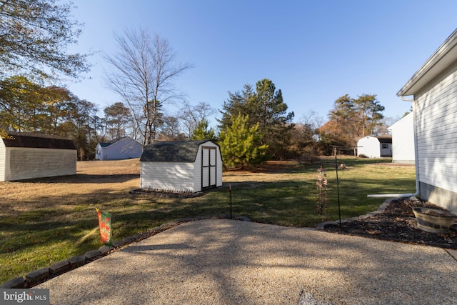 view of yard with a storage shed