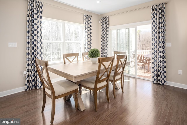 dining area featuring dark wood-type flooring