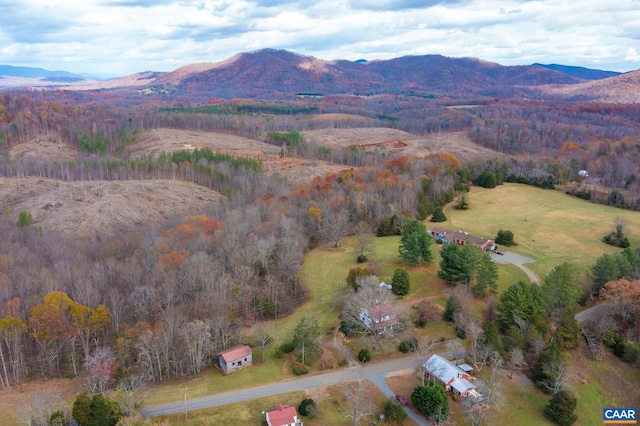 drone / aerial view featuring a mountain view