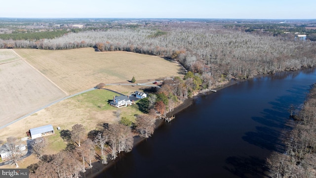 aerial view with a water view and a rural view