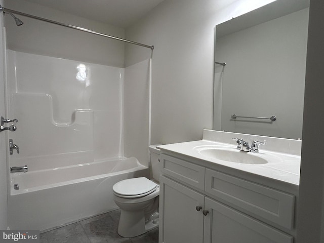 full bathroom with tile patterned flooring, vanity, shower / bath combination, and toilet