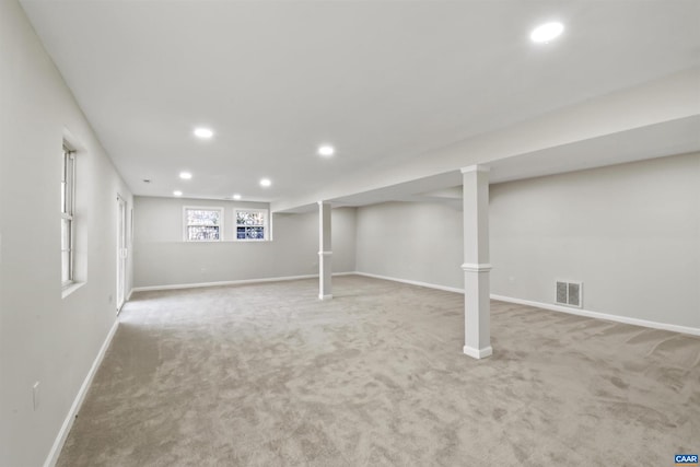 basement with carpet