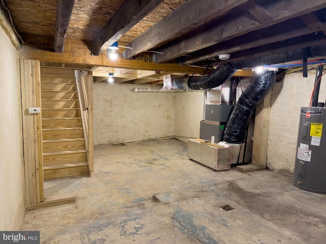 basement featuring electric water heater